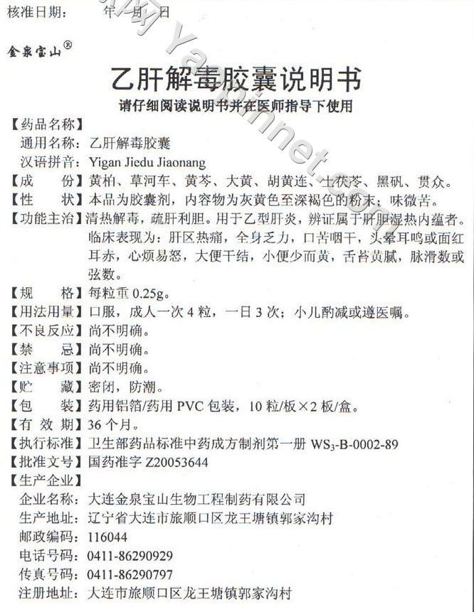 乙肝解毒胶囊说明书
